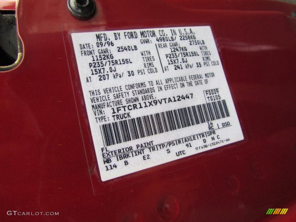 1997 Ford Ranger XLT Regular Cab 4x4 Color Code Photos