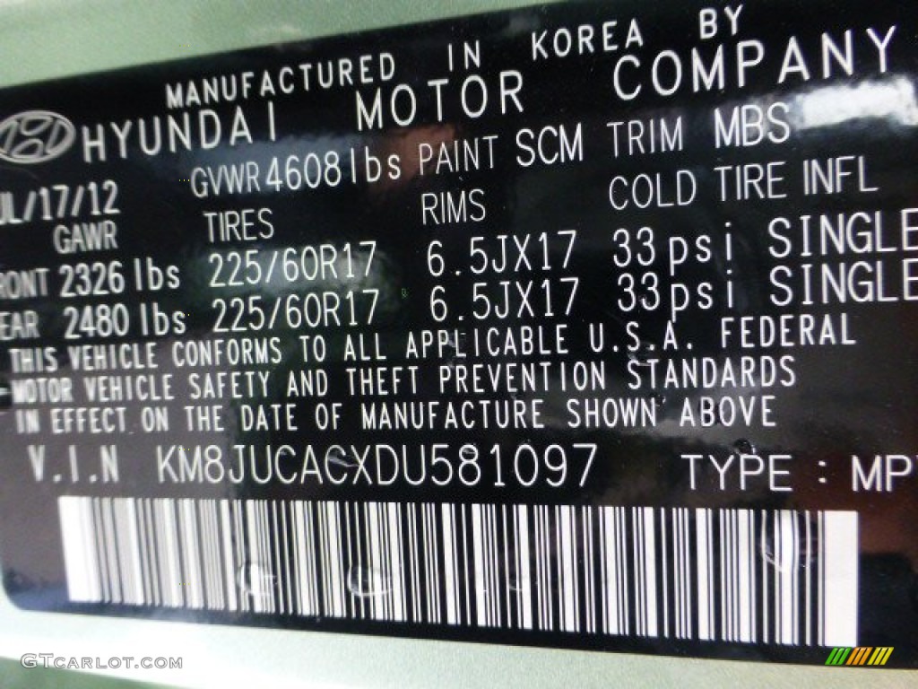 2013 Tucson Color Code SCM for Kiwi Green Photo #72212198