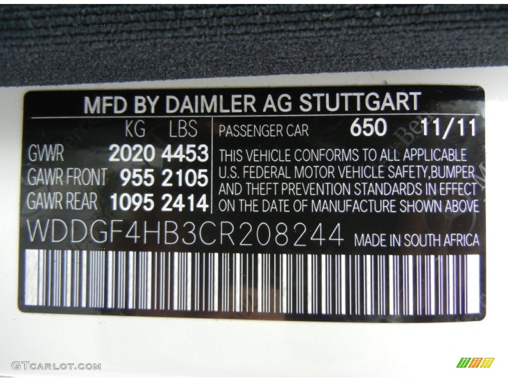 2012 C Color Code 650 for Arctic White Photo #72212309