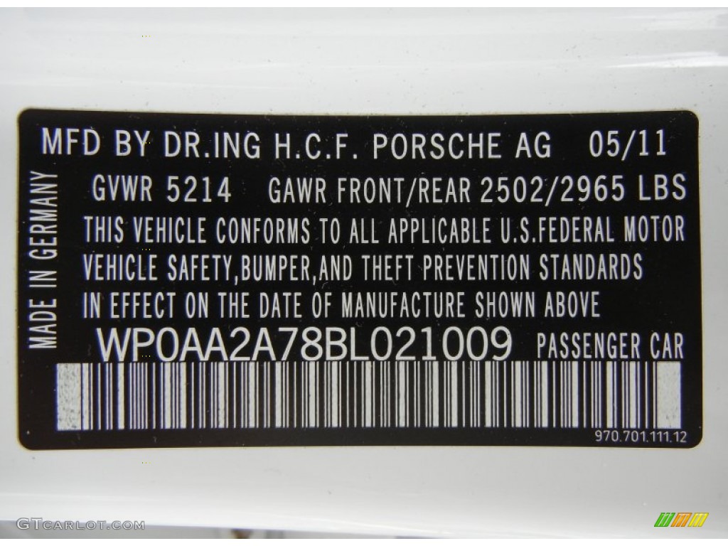 2011 Porsche Panamera V6 Info Tag Photos