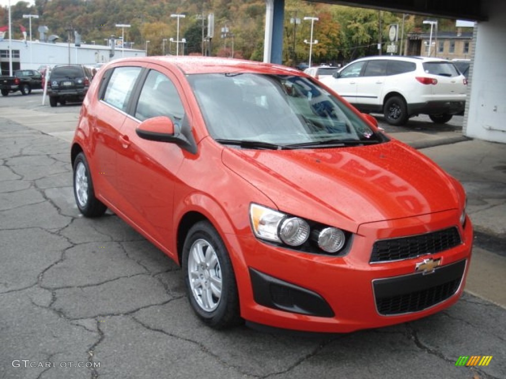 Inferno Orange Metallic 2013 Chevrolet Sonic LT Hatch Exterior Photo #72213449