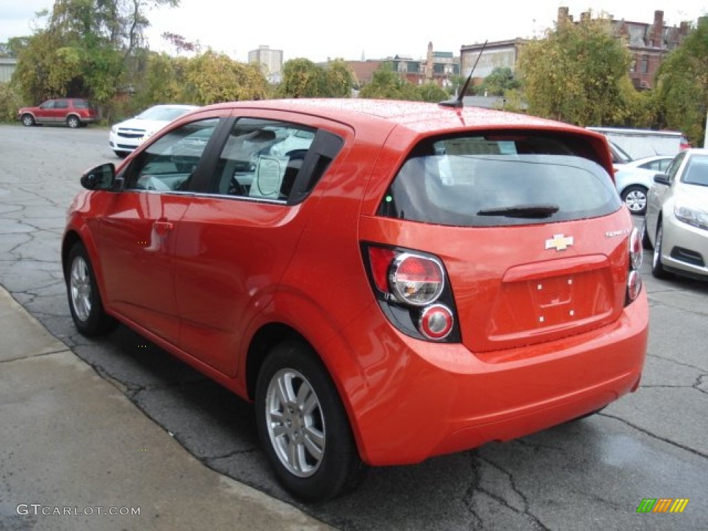Inferno Orange Metallic 2013 Chevrolet Sonic LT Hatch Exterior Photo #72213545