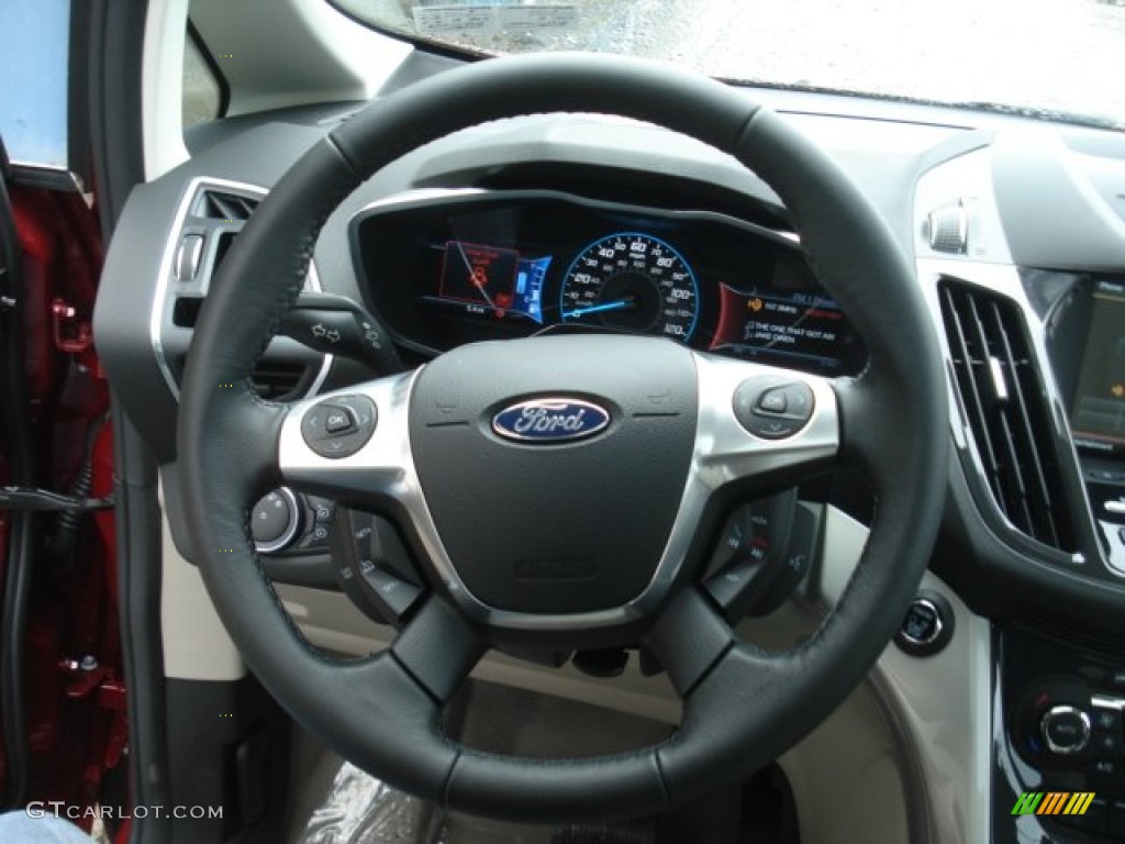 2013 Ford C-Max Hybrid SEL Medium Light Stone Steering Wheel Photo #72219512