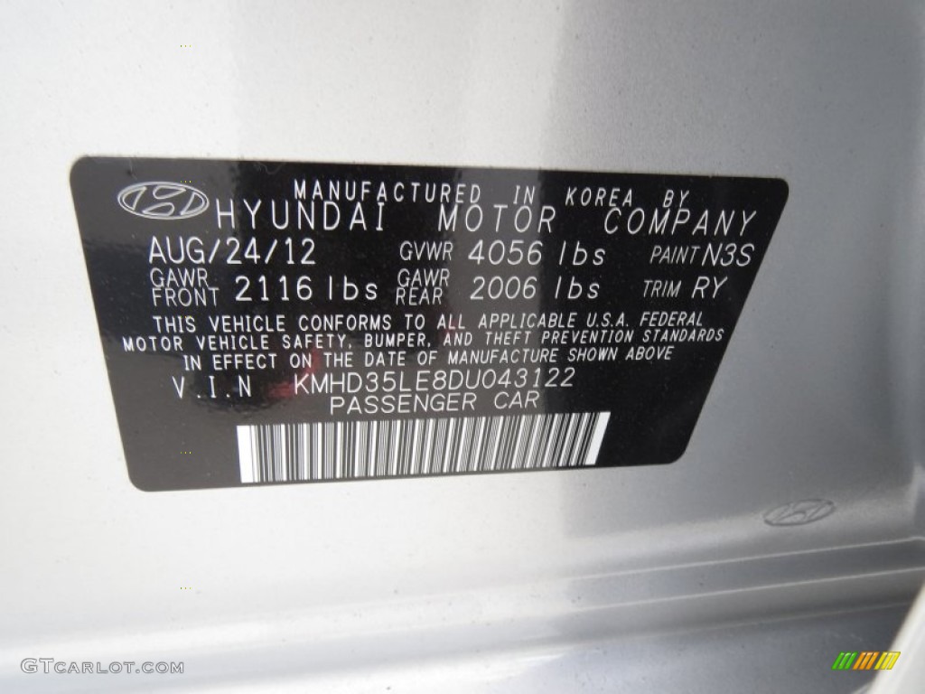 2013 Elantra Color Code N3S for Shimmering Air Silver Photo #72220106