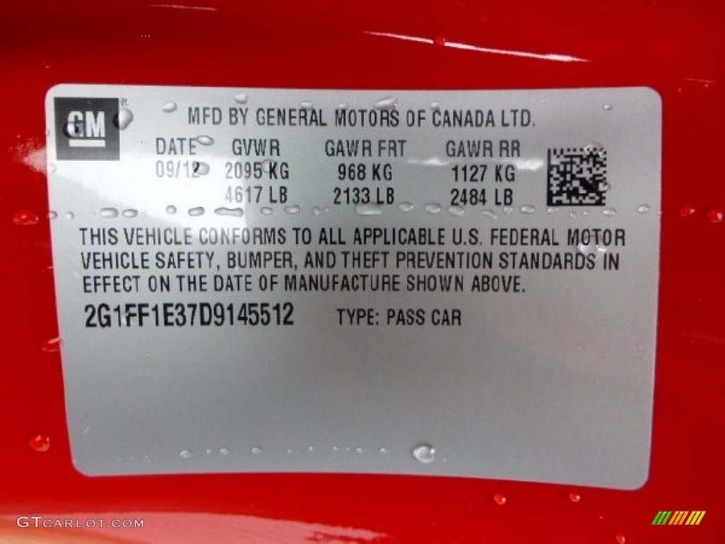 2013 Chevrolet Camaro LT/RS Coupe Info Tag Photo #72224018