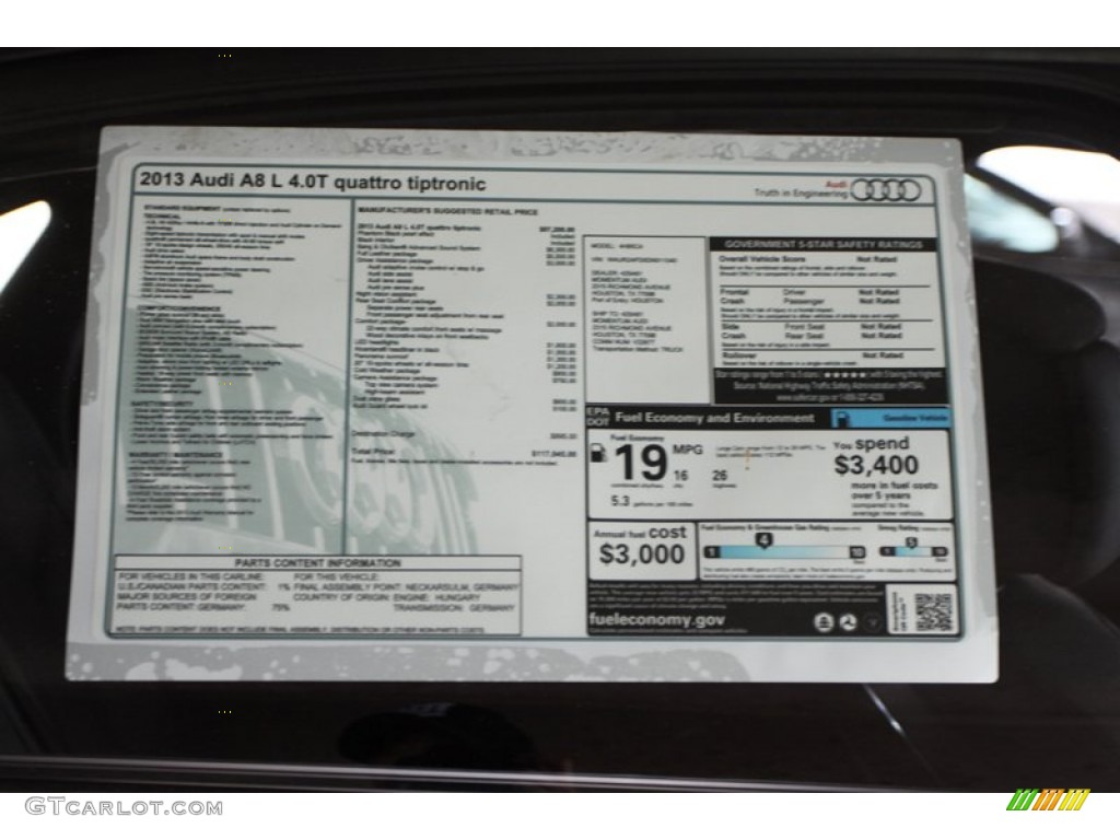 2013 Audi A8 L 4.0T quattro Window Sticker Photo #72233831