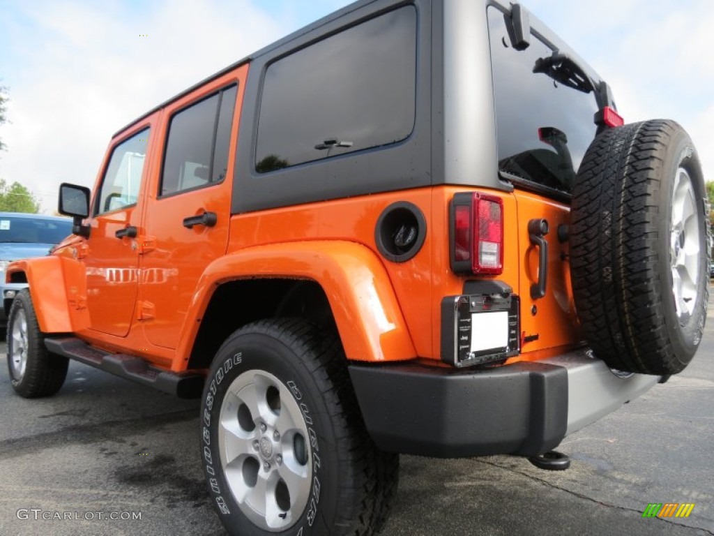 Crush Orange 2013 Jeep Wrangler Unlimited Sahara 4x4 Exterior Photo #72234895