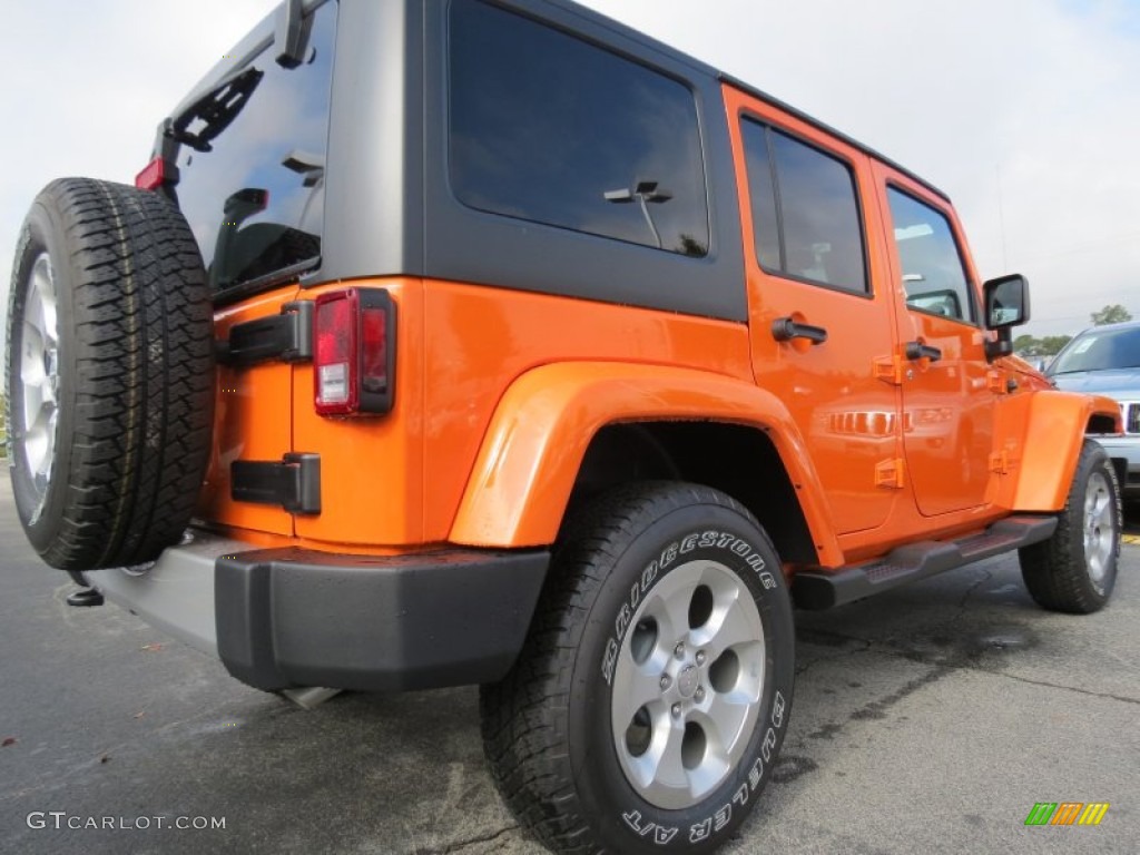 Crush Orange 2013 Jeep Wrangler Unlimited Sahara 4x4 Exterior Photo #72234915