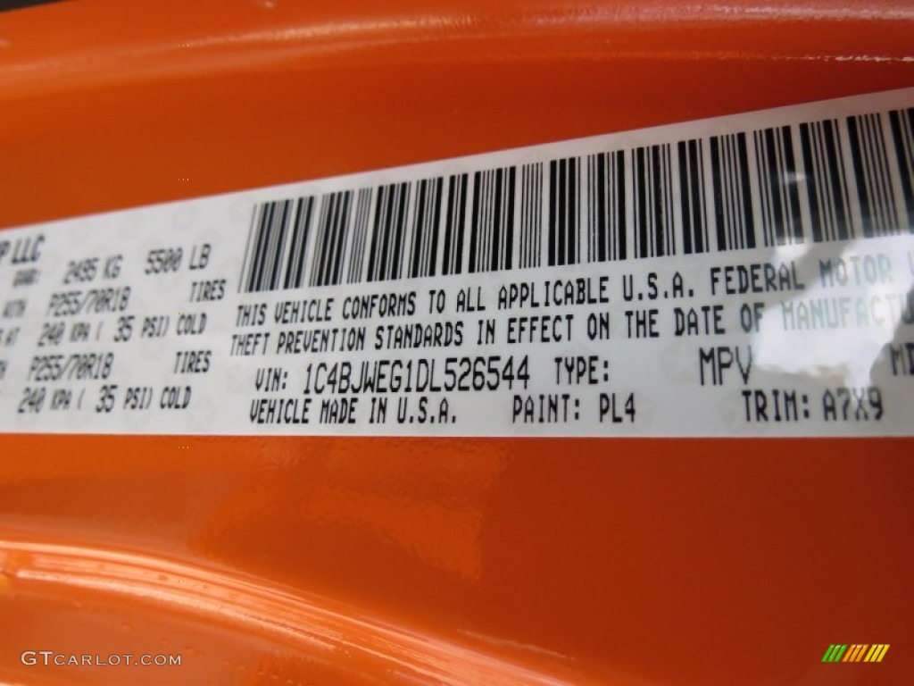 2013 Wrangler Unlimited Color Code PL4 for Crush Orange Photo #72235133