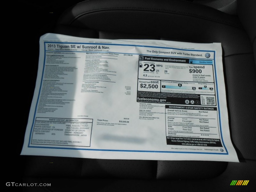 2013 Volkswagen Tiguan SE Window Sticker Photo #72242975