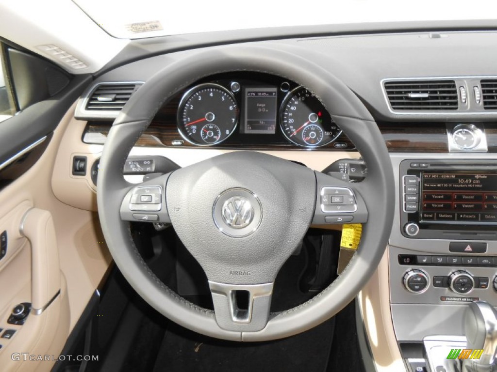 2013 Volkswagen CC VR6 4Motion Executive Desert Beige/Black Steering Wheel Photo #72243602