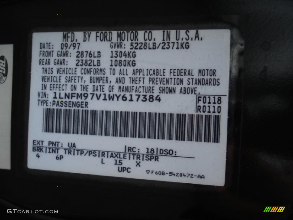 1998 Continental Color Code UA for Black Photo #72244190
