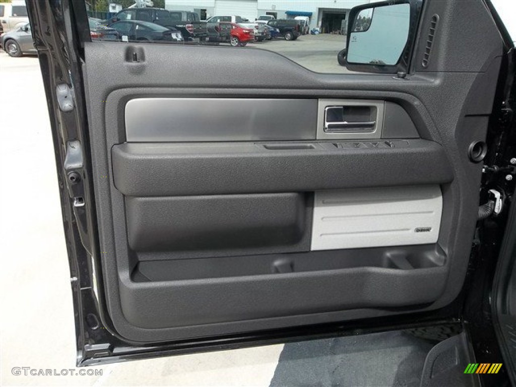 2013 Ford F150 SVT Raptor SuperCrew 4x4 Raptor Black Leather/Cloth Door Panel Photo #72253006