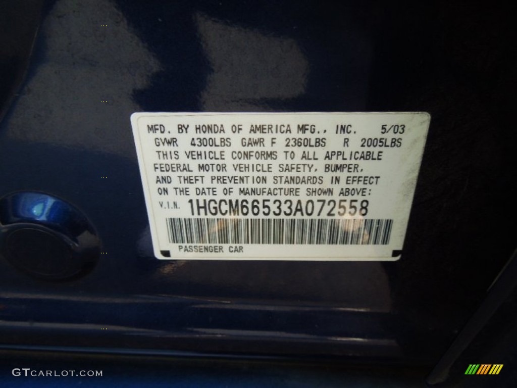 2003 Accord EX V6 Sedan - Eternal Blue Pearl / Gray photo #9