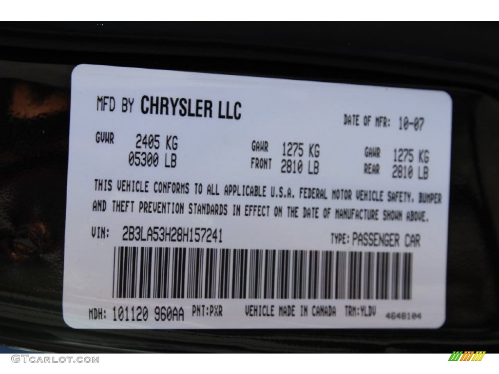 2008 Charger Color Code PXR for Brilliant Black Crystal Pearl Photo #72265930