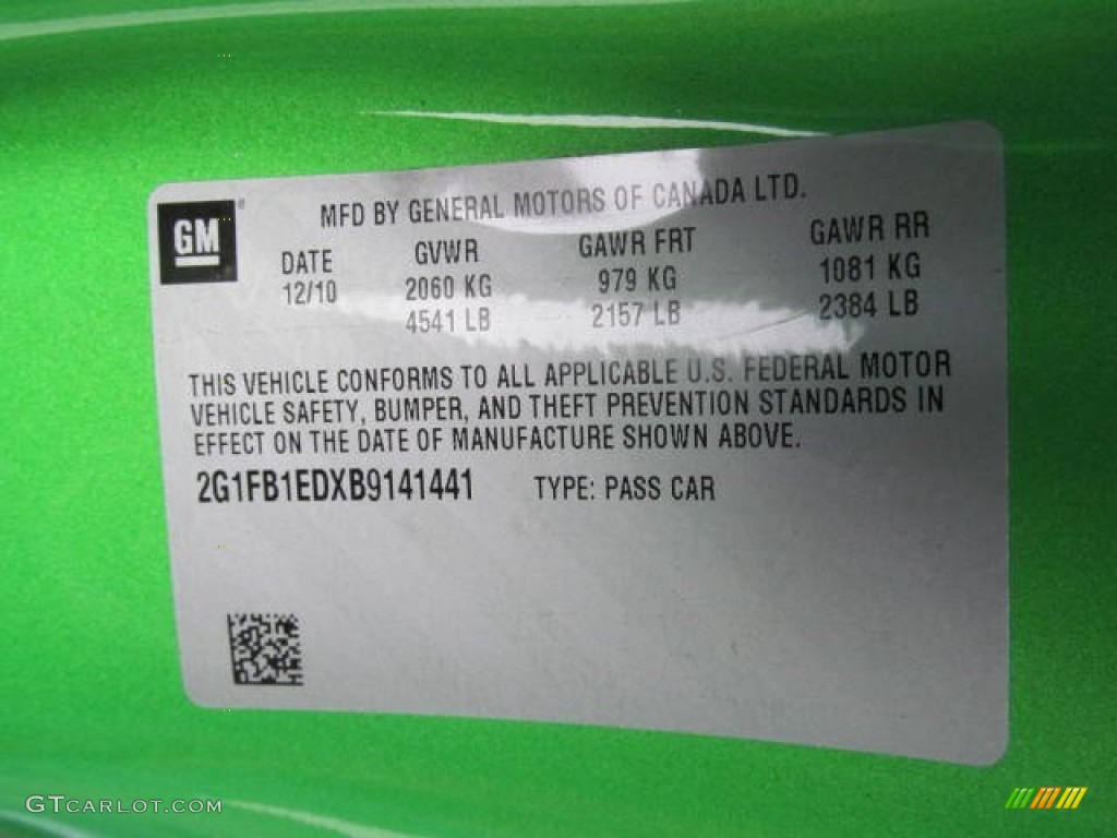 2011 Chevrolet Camaro LT Coupe Info Tag Photo #72285637