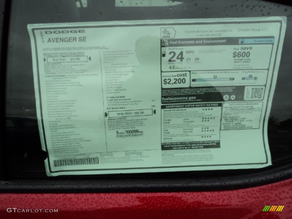 2013 Dodge Avenger SE Window Sticker Photo #72288180