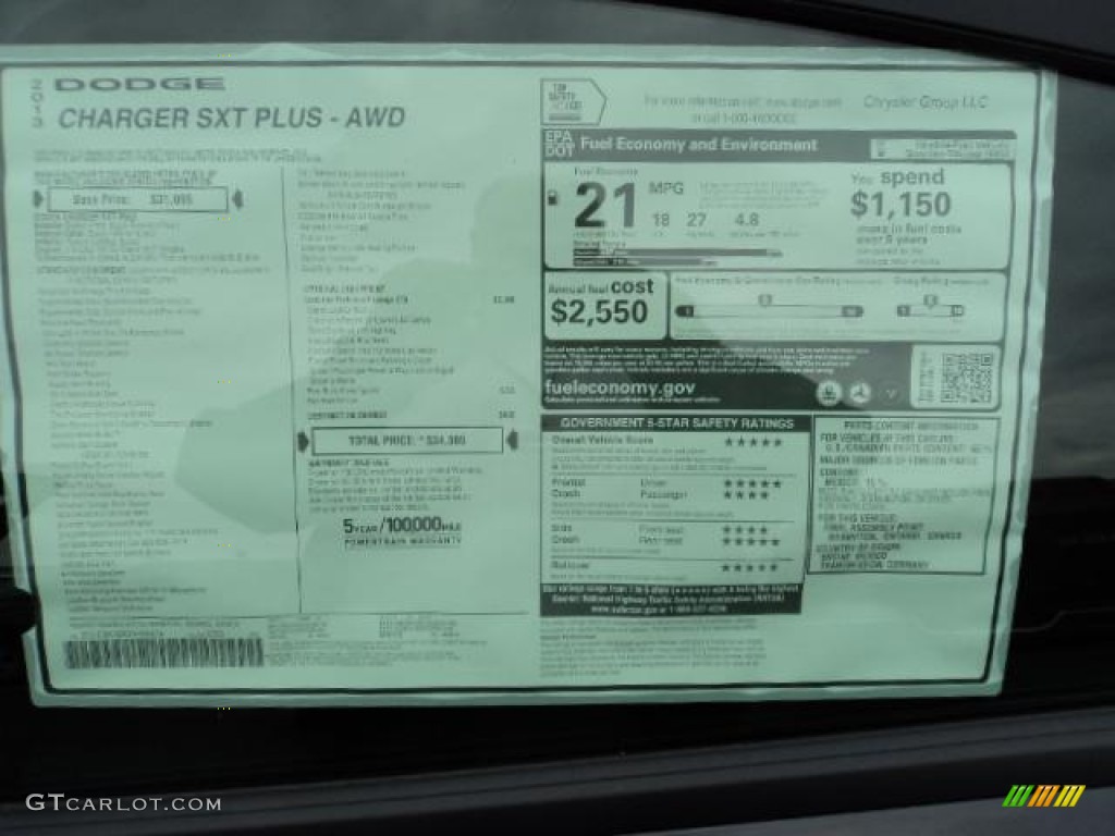 2013 Dodge Charger SXT Plus AWD Window Sticker Photo #72291318
