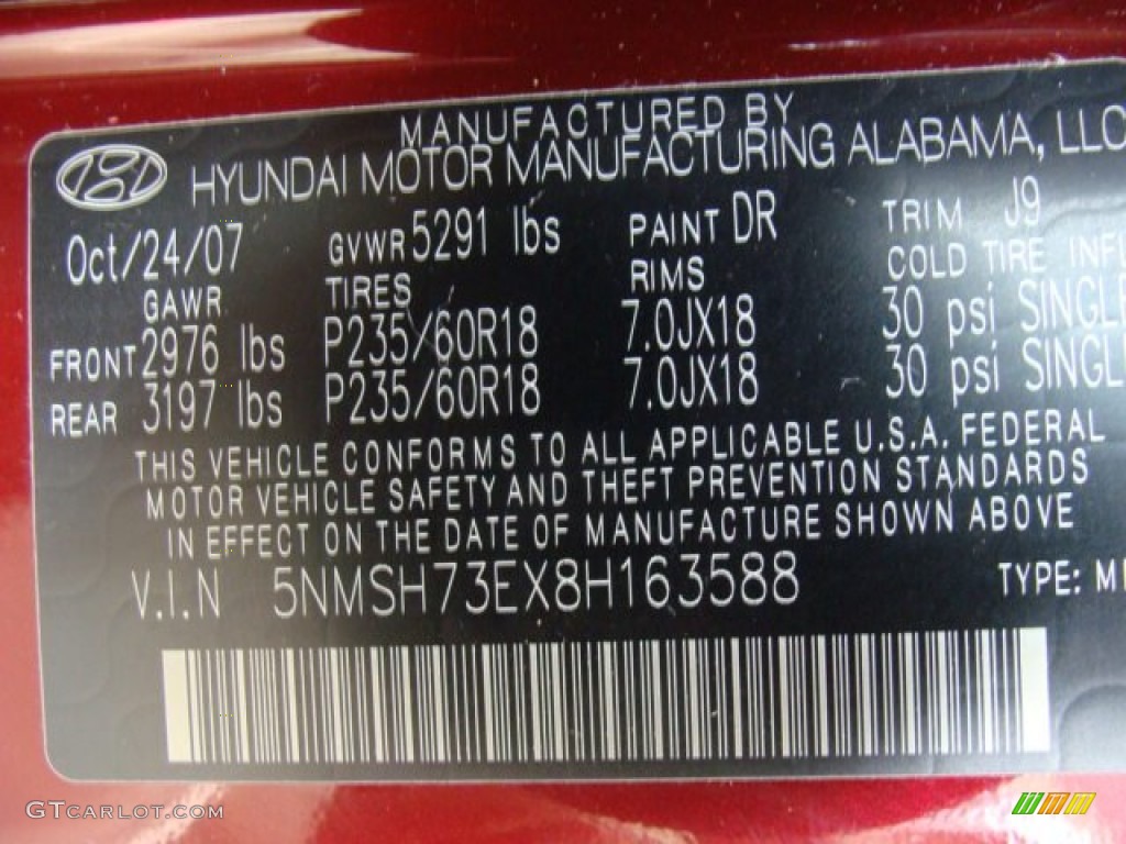 2008 Santa Fe Limited 4WD - Dark Cherry Red / Beige photo #30