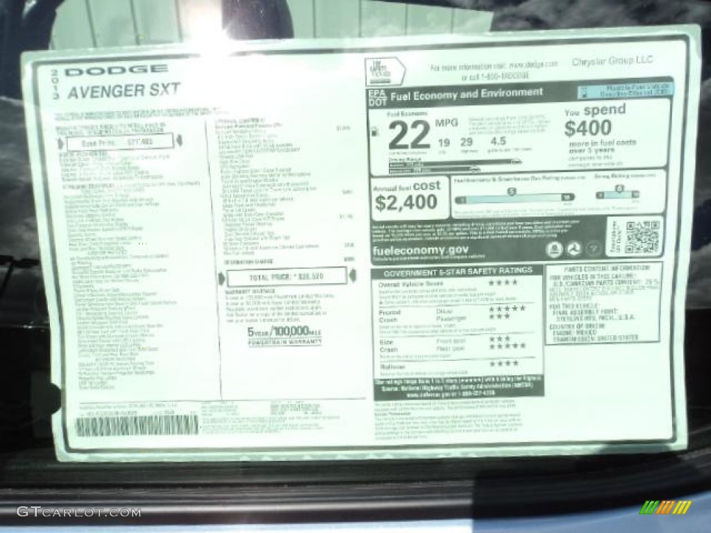 2013 Avenger SXT V6 - Crystal Blue Pearl / Black photo #6