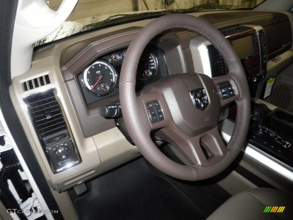 2012 Ram 1500 Laramie Crew Cab 4x4 - Bright White / Light Pebble Beige/Bark Brown photo #13