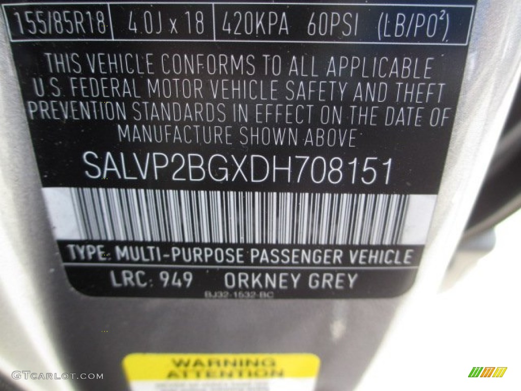 2013 Range Rover Evoque Color Code 949 for Orkney Grey Metallic Photo #72303979