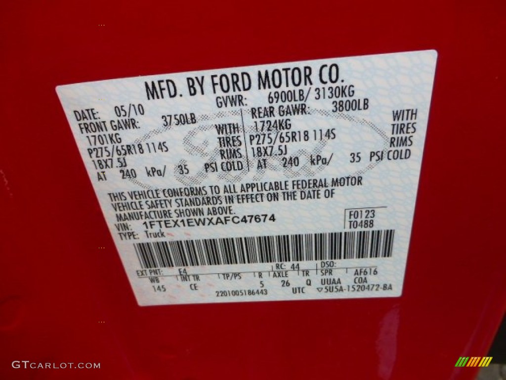 2010 Ford F150 STX SuperCab 4x4 Color Code Photos