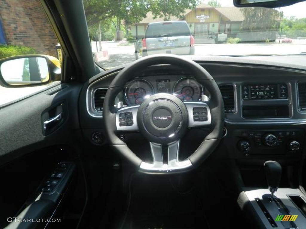2012 Dodge Charger SRT8 Super Bee Black/Super Bee Stripes Steering Wheel Photo #72318895