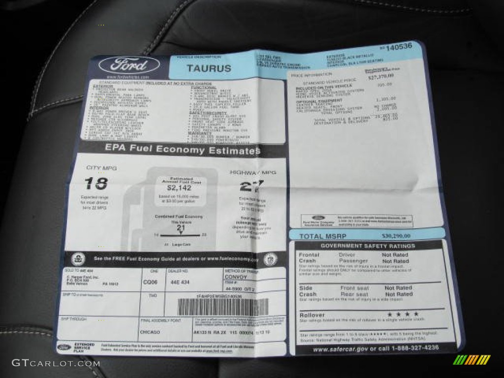 2011 Ford Taurus SEL Window Sticker Photo #72320965