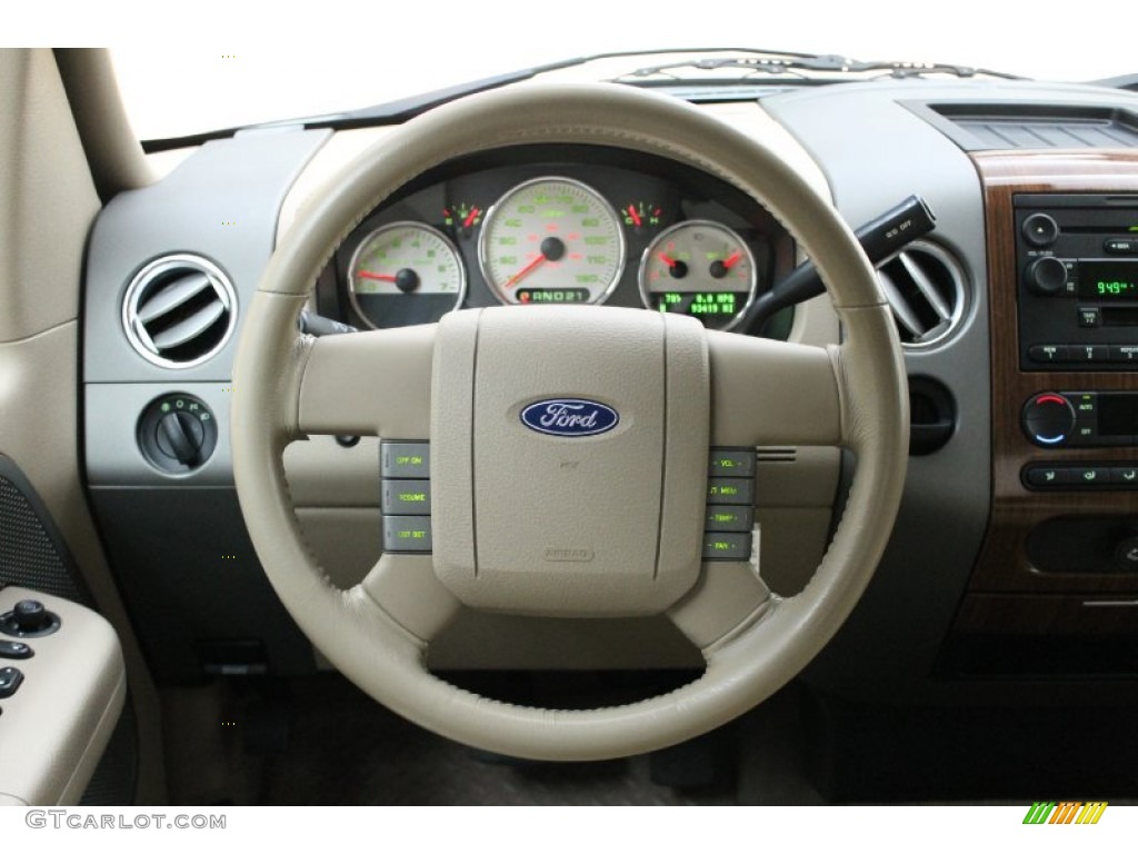2004 Ford F150 Lariat SuperCrew Tan Steering Wheel Photo #72321382