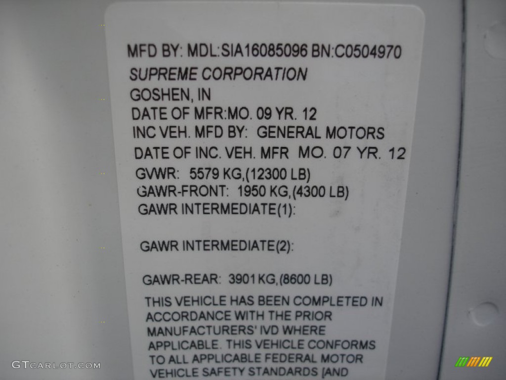 2013 Chevrolet Express Cutaway 3500 Moving Van Info Tag Photo #72323729