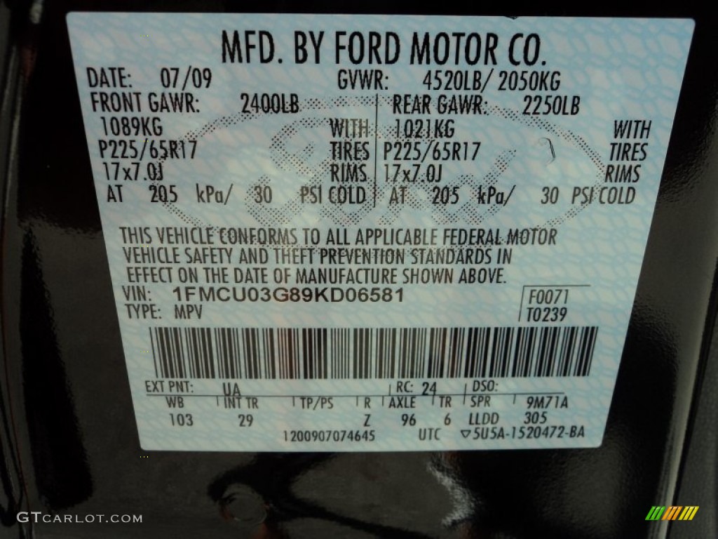 2009 Ford Escape XLT Sport V6 Color Code Photos