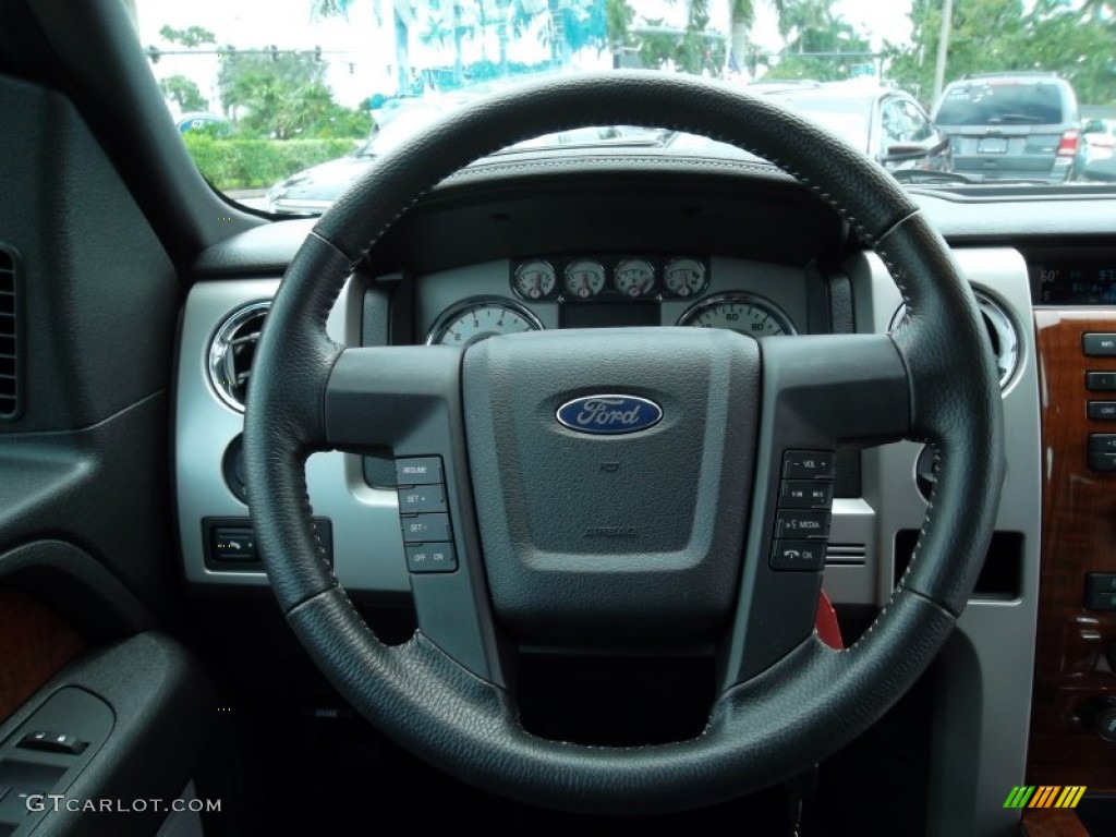 2010 Ford F150 Lariat SuperCab Black Steering Wheel Photo #72325148