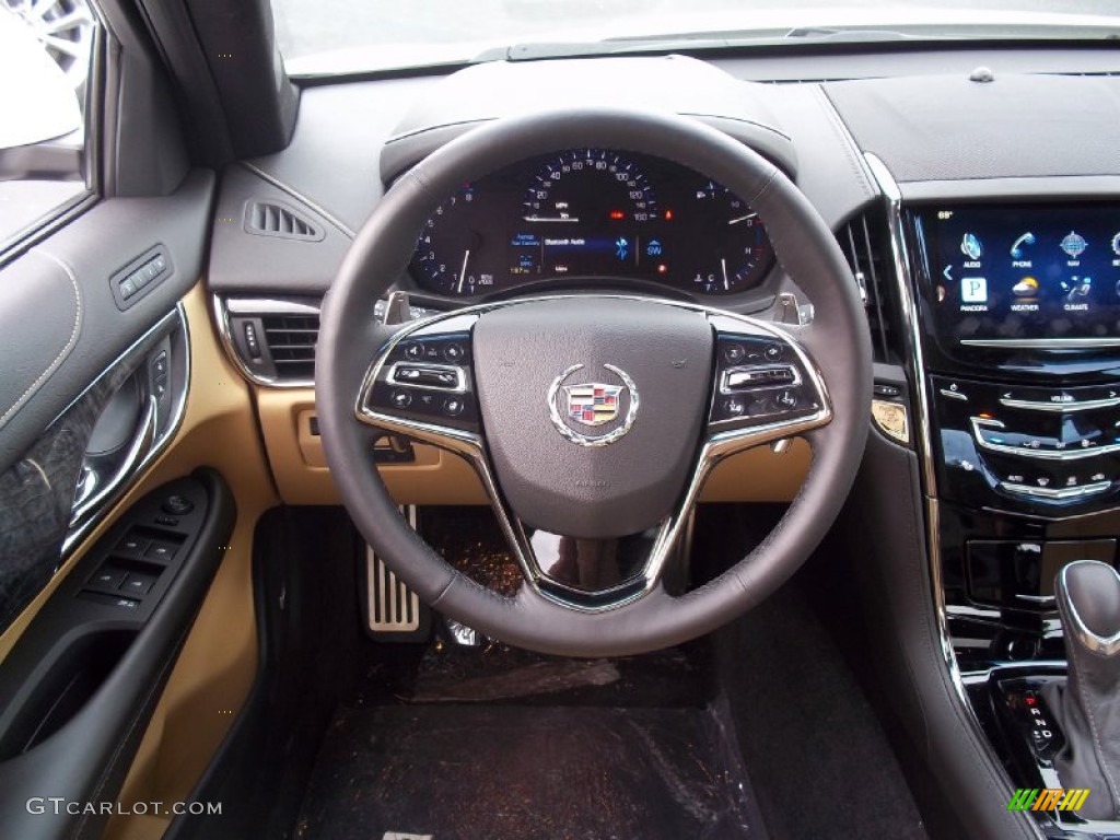 2013 Cadillac ATS 3.6L Premium AWD Caramel/Jet Black Accents Steering Wheel Photo #72328802