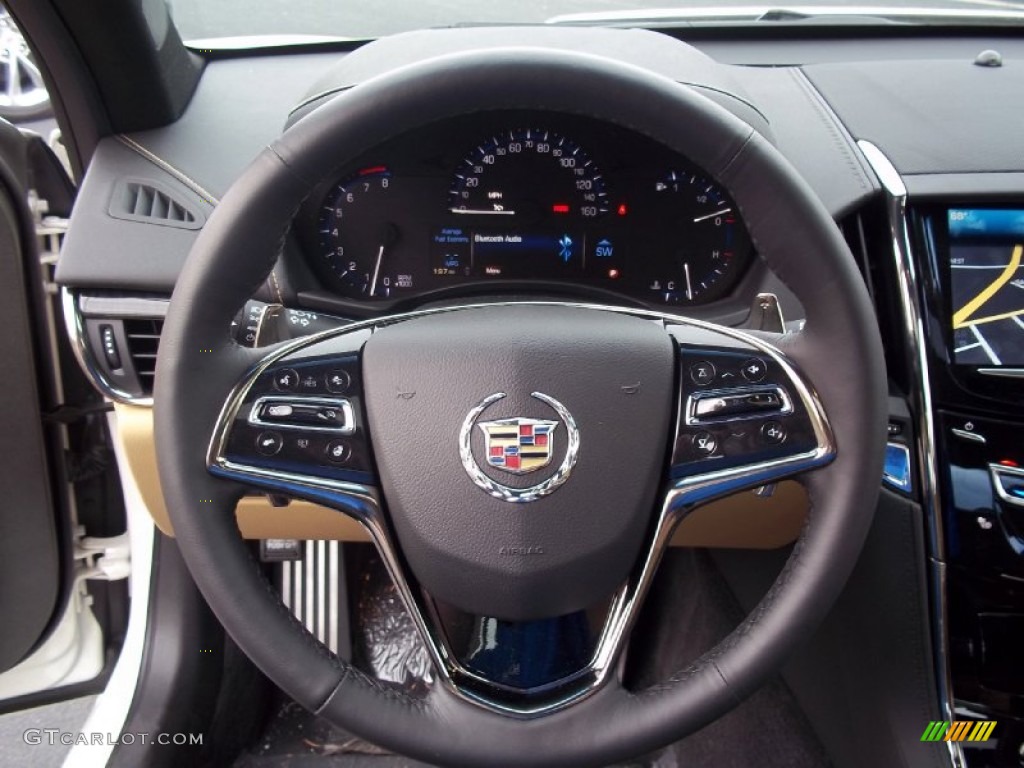 2013 Cadillac ATS 3.6L Premium AWD Caramel/Jet Black Accents Steering Wheel Photo #72328874