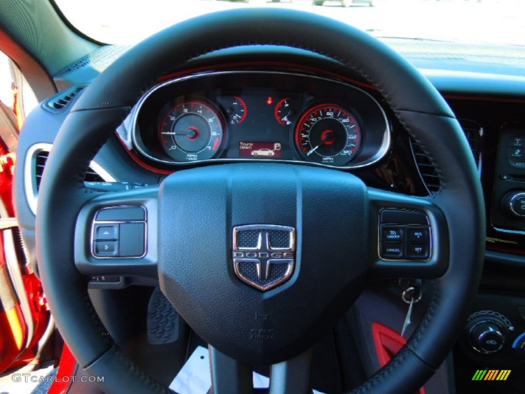 2013 Dodge Dart Rallye Black/Ruby Red Steering Wheel Photo #72335213