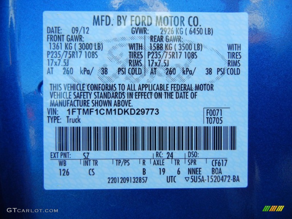 2013 F150 Color Code SZ for Blue Flame Metallic Photo #72348175
