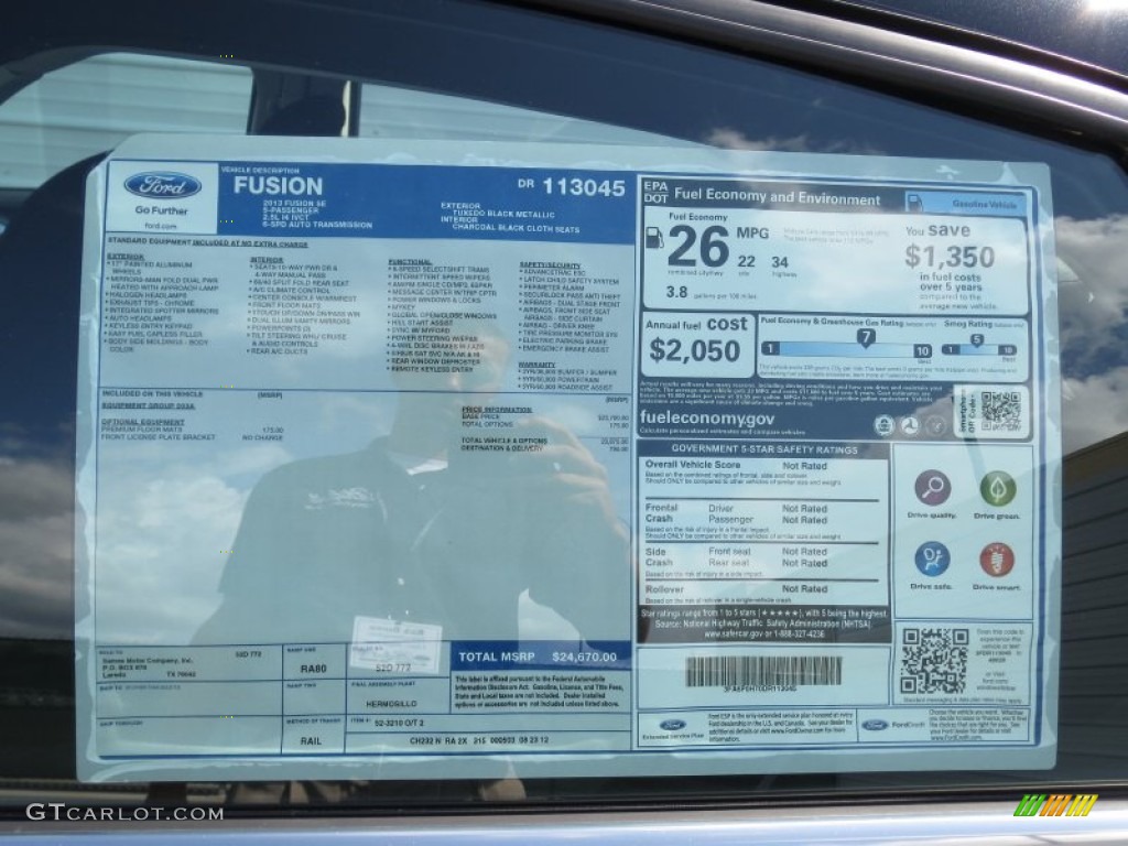 2013 Ford Fusion SE Window Sticker Photo #72352827
