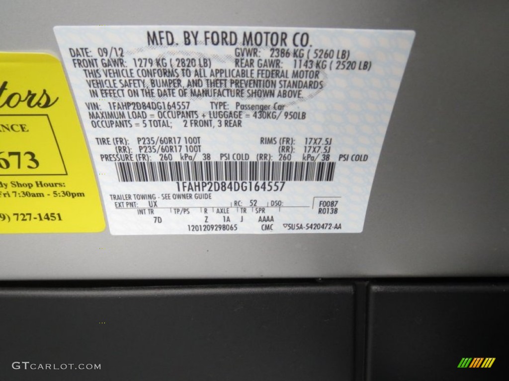 2013 Taurus Color Code UX for Ingot Silver Metallic Photo #72356490