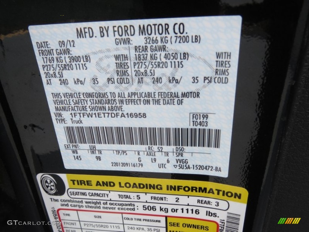 2013 F150 Color Code UH for Tuxedo Black Metallic Photo #72359899