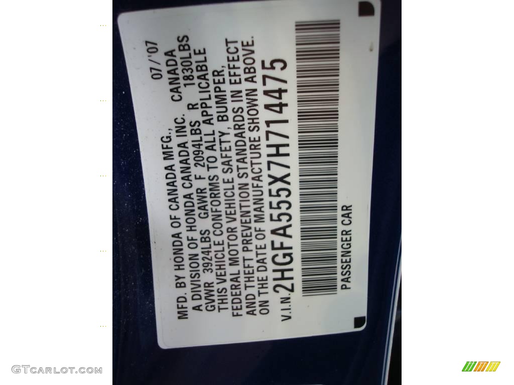 2007 Civic Si Sedan - Fiji Blue Metallic / Black photo #19