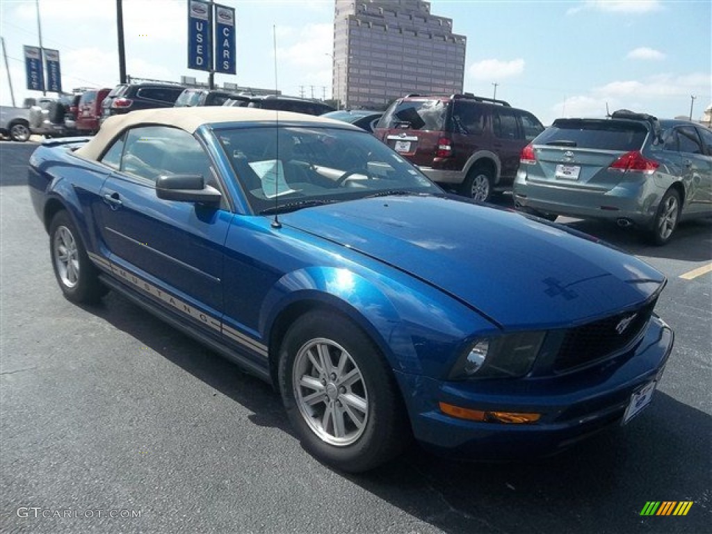 2007 Mustang V6 Premium Convertible - Vista Blue Metallic / Medium Parchment photo #1