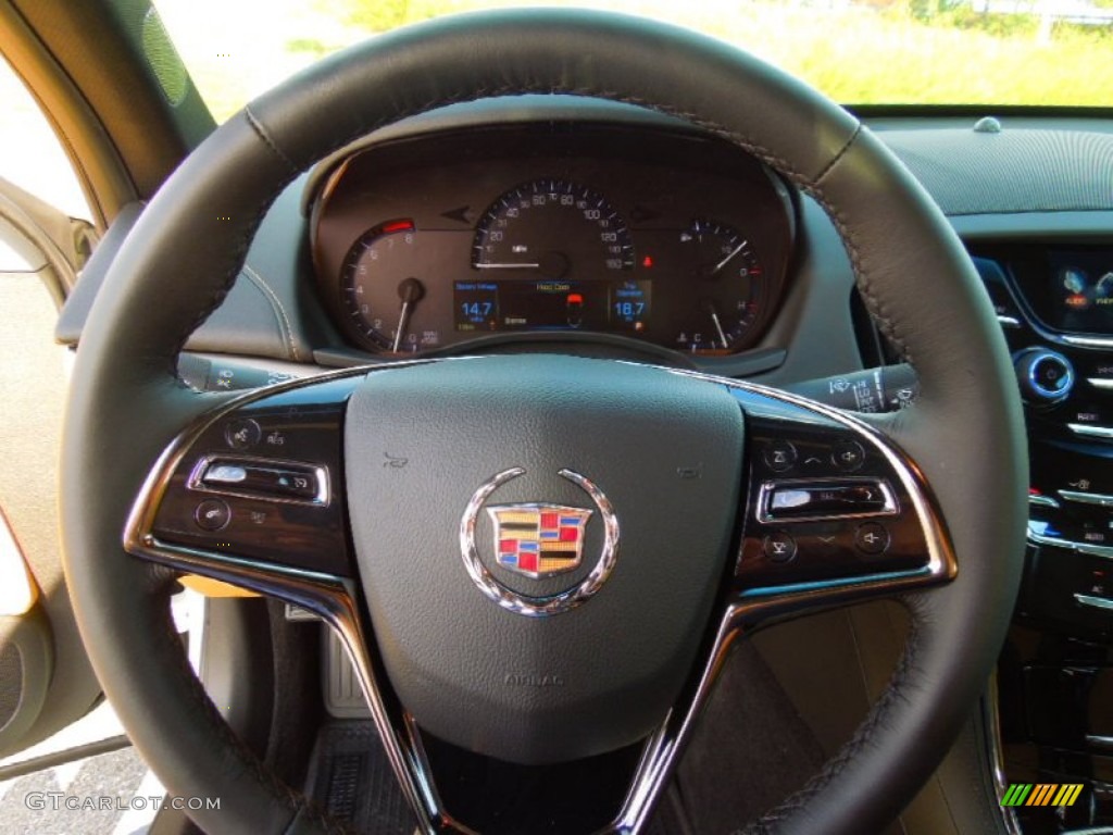2013 Cadillac ATS 2.5L Caramel/Jet Black Accents Steering Wheel Photo #72402329