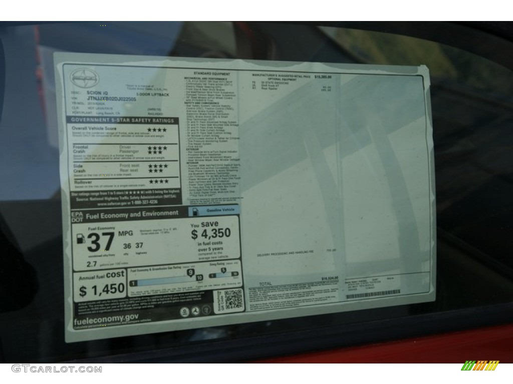 2013 Scion iQ Standard iQ Model Window Sticker Photo #72422630