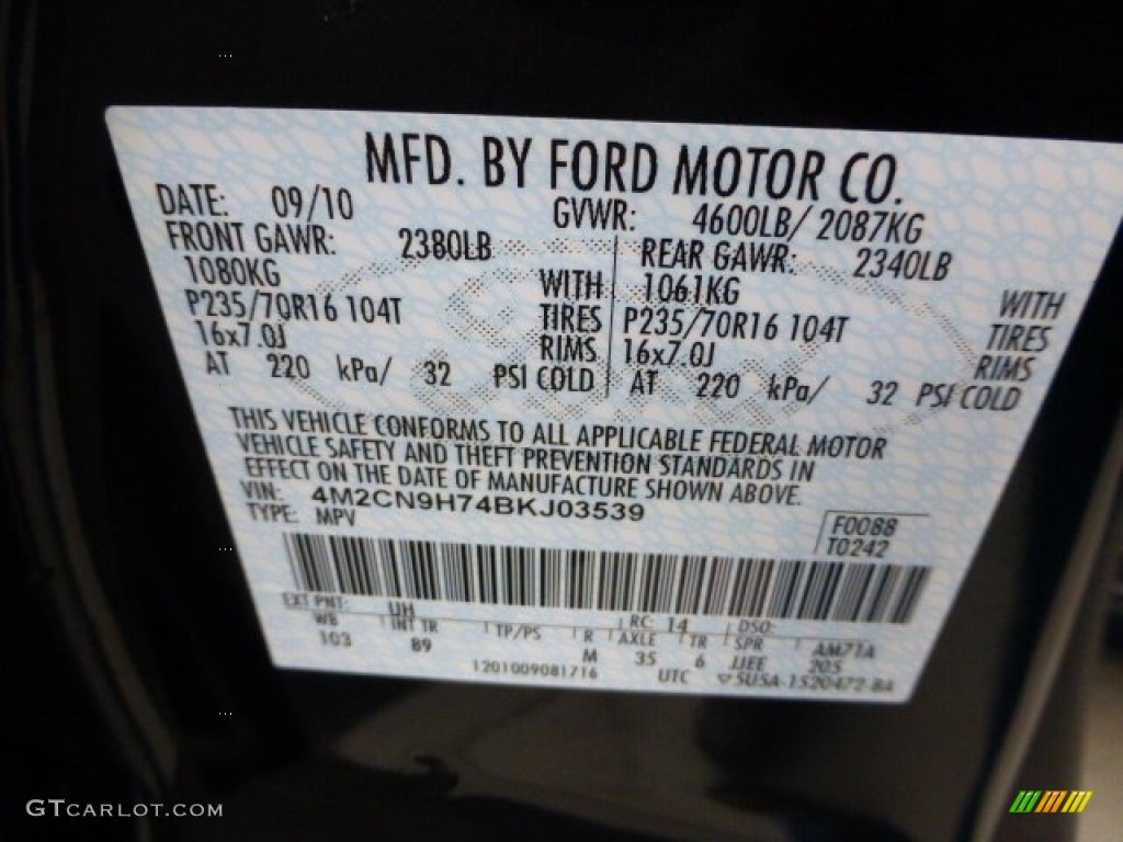 2011 Mariner Color Code UH for Tuxedo Black Metallic Photo #72424305