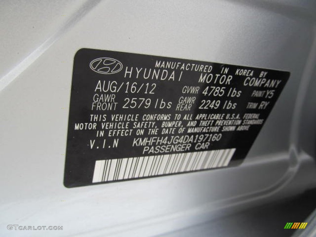 2013 Azera Color Code Y5 for Silver Frost Metallic Photo #72429978