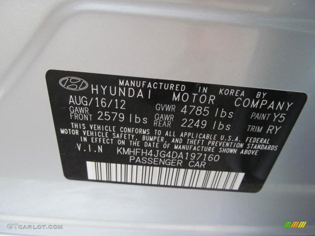 2013 Azera Color Code Y5 for Silver Frost Metallic Photo #72430240
