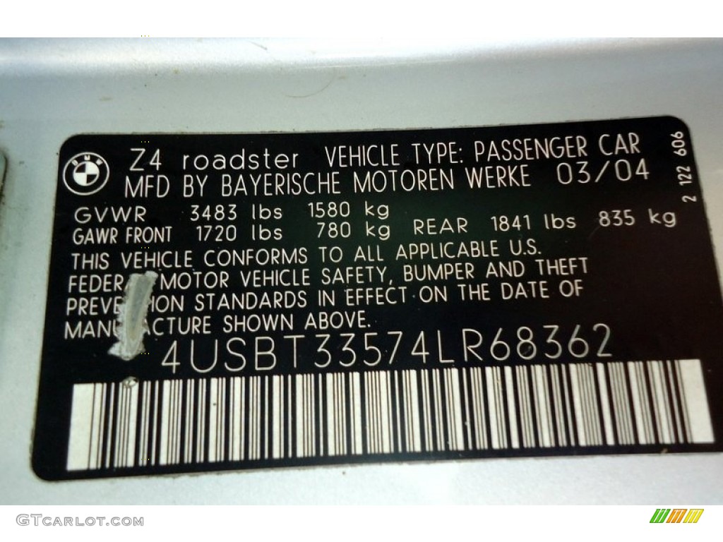 2004 BMW Z4 2.5i Roadster Info Tag Photo #72430322