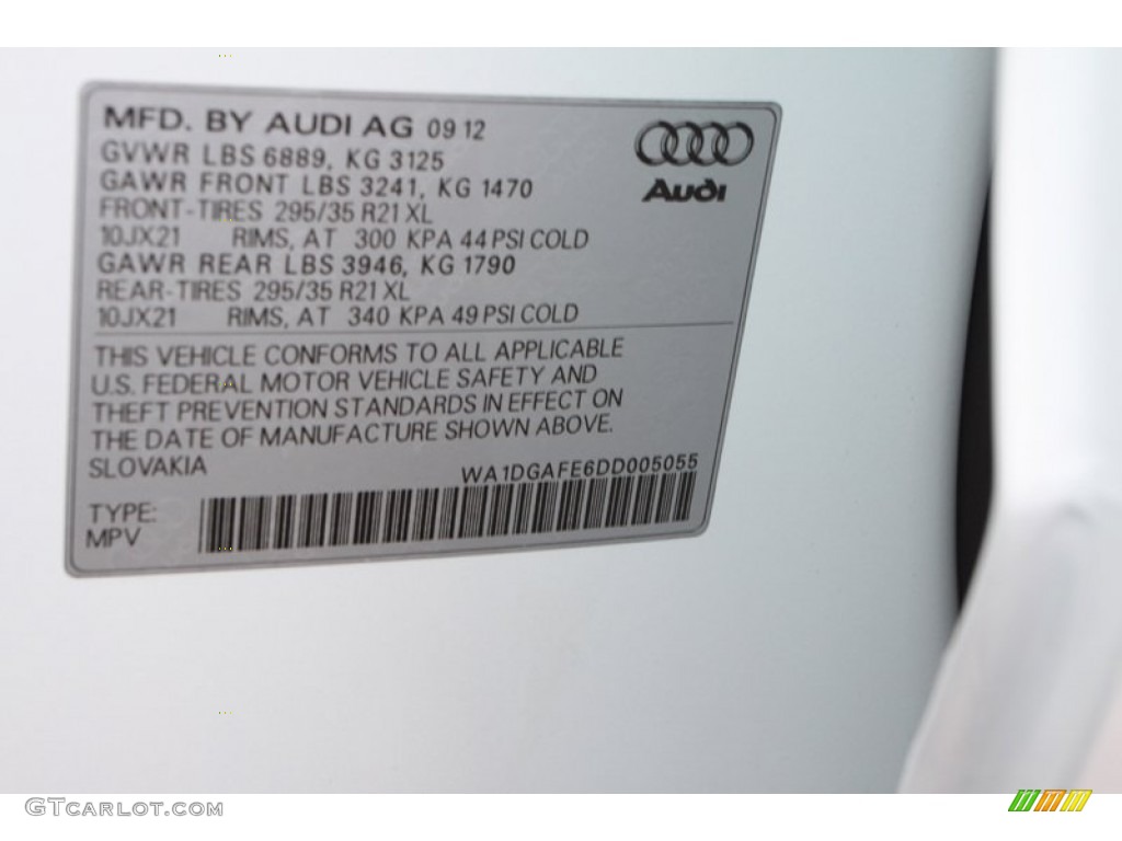 2013 Audi Q7 3.0 S Line quattro Info Tag Photo #72432461
