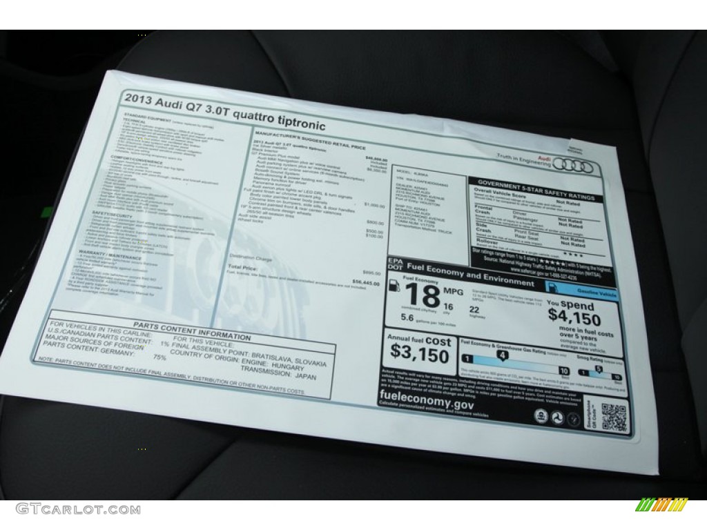 2013 Audi Q7 3.0 TFSI quattro Window Sticker Photo #72433182